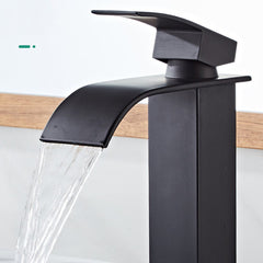 Waterfall Black Bathroom Basin Faucet Single Lever Hole Hot And Cold Washing Tap