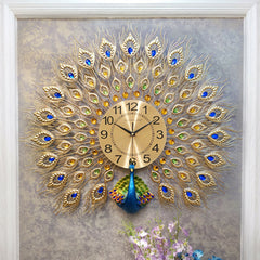 60x58cm Modern Peacock Clock Quartz Living Room Mute Wall Home Decor Xmas