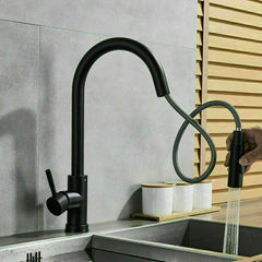 Matte Black Stainless Steel Kitchen Sink Faucets Mixer Smart Touch Sensor Pull Out Hot Cold Water Tap Crane