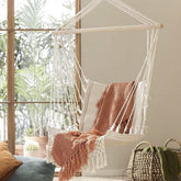 Hammock Cotton Swing Camping Rope Chair Wooden Beige Tasse Patio