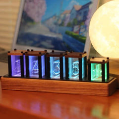 RGB Imitated Glow Tube Clock Creative Led Electronic Wood 6-Bit IPS Retro Glows Analog Nixie Tube Clock