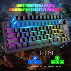 64-Keys Translucent RGB Gaming Wireless Keyboard with Adjustable Mouse Pad for PC Laptop Gamer