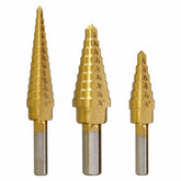 3Pcs HSS Round Shank Titanium Coated Quick Change Step Drill Bits 3/16-1/2 1/8-1/2 1/4-3/4 Inch