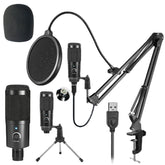 Condenser Microphone Suit USB Radio Recording KSong Gaming Live Streaming Broadcast Mic for Computer PC Laptop Tablet