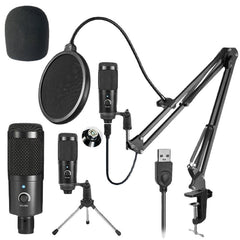Condenser Microphone Suit USB Radio Recording KSong Gaming Live Streaming Broadcast Mic for Computer PC Laptop Tablet
