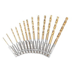 13Pcs HSS Drill Bit Titanium Coated Twist Bits Hex Shank 1.5-6.5mm High Speed Steel Set