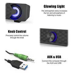 Desktop Soundbar Hi-Fi 3D Surround Sound Bass 50.8mm Dual Drivers Luminous USB AUX Wired Speaker