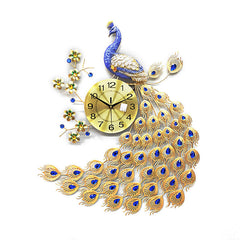 75CM Luxury 3D Peacock Diamond Large Wall Clock Modern Art Quartz Home Decoration