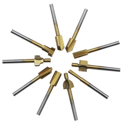 10Pcs HSS Woodworking Trimming Knife Titanium-Plated Sharpening Micro Milling Cutter Wood Carving