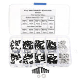 M3CH8 M3 Carbon Steel Hex Socket Flat Head Button Head Screws Flat Washers Assortment 180pcs