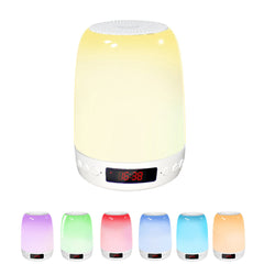 Bluetooth 5.1 Speaker Alarm Clock with Colorful Light 3 Gear Dimming White Noise Machine FM Radio for Party Bedroom Home