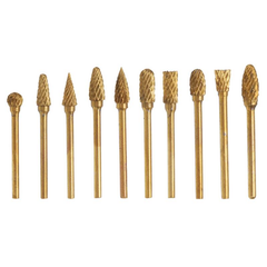 10Pcs Titanium Coated Tungsten Carbide Burr Rotary Drill Bits 1/8 Inch Shank Cutter Files
