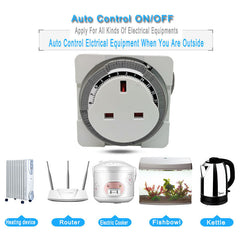 UK Plug Electronic Mechanical Timer Socket Energy Saving 24 Hours Intelligent Home Protector