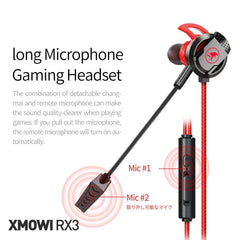 In-Ear Gaming Headset Dual Microphone Super Bass Headphone Active Noise Reduction with Detachable HD Long-Microphone