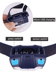 650LM XPE+2* LED 5 Modes Headlamp 950mAh Battery USB Interface Motion Sensor LED Headlamp