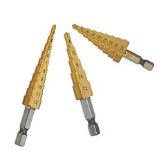 3Pcs 1/4 Inch Hex Shank HSS Titanium Coated Step Drill Bit Set 3-12/4-12/4-20mm