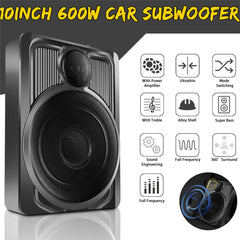 Car Subwoofer Speaker 600W 12V 360 Stereo Super Bass 10inch Active Subwoofer Ultra-thin Body Under Seat Power Amplifier