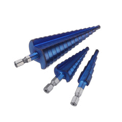 3Pcs 1/4 Inch Hex Shank Blue Nano Coated Step Drill Bit Set 4-12/4-12/4-32mm