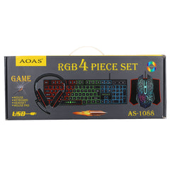4Pcs Gaming Combo Kit 104 Keys RGB Backlit Keyboard Adjustable 3200DPI Mouse Stereo 40MM Noise Reduction Headset with Mouse Pad