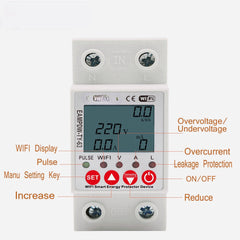 WiFi Smart Circuit Earth Leakage Over Under Voltage Protector Relay Device Switch Breakers Energy Power kWh Meter Works With Alexa Google Home