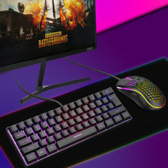 Gaming Keyboard Mouse Set 61 Keys Translucent Keycaps RGB Backlit Keyboard Adjustable 1200-7200DPI Optical Mouse USB Wired for PC Laptop Gamer