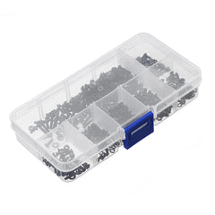 600Pcs Black Carbon Steel 10.9 Grade Hexagon Cap Button Head Flat Head Screw Nuts Assortment Set