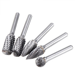 5Pcs 6x12mm Carbide Burr Set with 6mm Shank Double Cut Solid Carbide Rotary Burr Set for Die Grinder Drill Metal Wood Carving Engraving