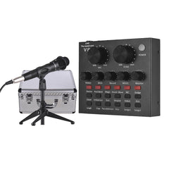 USB Sound Card Microphone with Tripod Audio Cable Earphone for Broadcast Live Streaming Tik Tok YY Karaoke Singing