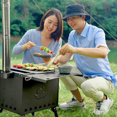 Outdoor Wood Stove Stainless Steel Barbeque Grill Portable Foldable Camping Picnic Cooking Furnace