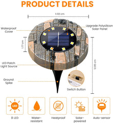 8 Pack Solar Ground Lights 8 LED Disk Solar Lights Outdoor Upgraded Garden Waterproof Bright In-Ground Lights for Pathway