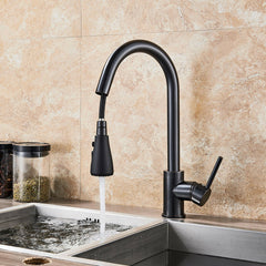 Matte Black Kitchen Sink Faucet Brass Single Lever Pull Out Mixers Hot Cold Water Tap