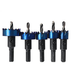 5Pcs 16-30mm HSS Blue Nano Coating Tooth Hole Saw Cutter Drill Bit Set for Metal Sheet