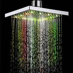 6 Inch ABS Square Showerhead 360 Adjustable Top Spray Water Temperature Controlled 7 Colors LED Auto Changing Shower Head