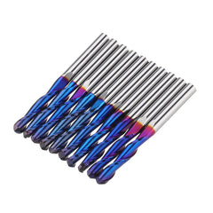 10pcs 3.175mm Shank End Mill Blue Coated Spiral Ball Nose CNC Milling Cutter