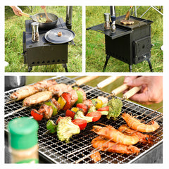 Outdoor Wood Stove Stainless Steel Barbeque Grill Portable Foldable Camping Picnic Cooking Furnace