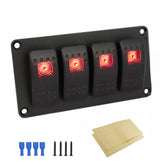 4 Gang 5 Pin Rocker Switch Panel, Waterproof On-Off Backlit Toggle Switches 12V, Panel with LED