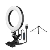 6.3 Inch 2700K-5500K Selfie Ring Video Light with Clamp Mount Tabletop Tripod 3 Dimmable