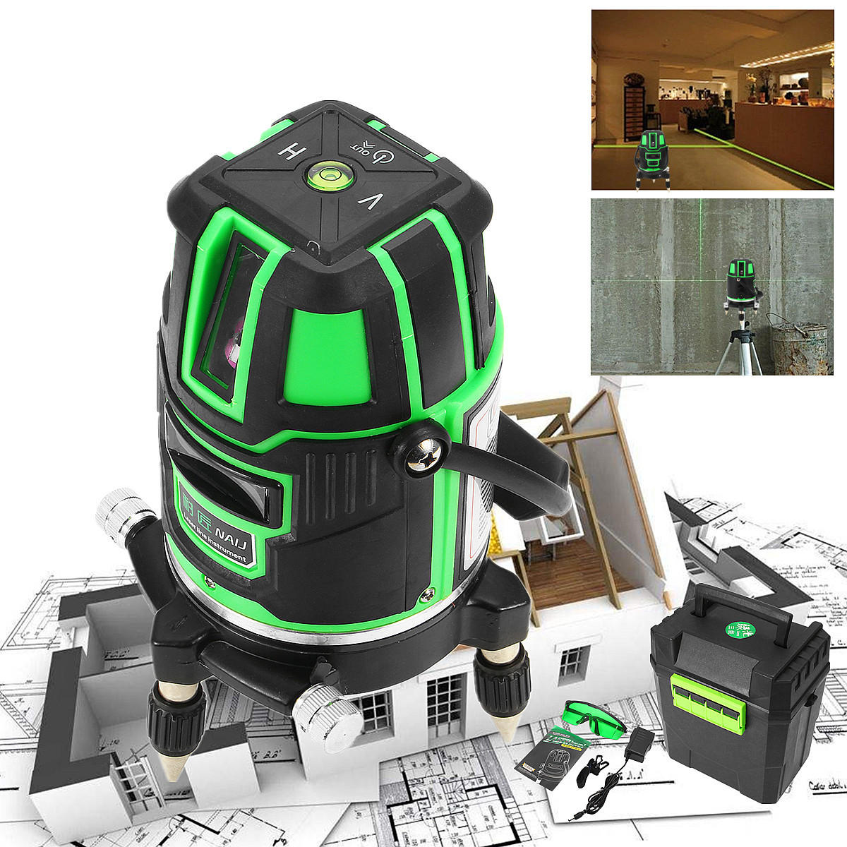 Green Laser Level 2Line 3Line 5Line Cross Lines Self-Leveling 360 Rotary Measure Tool