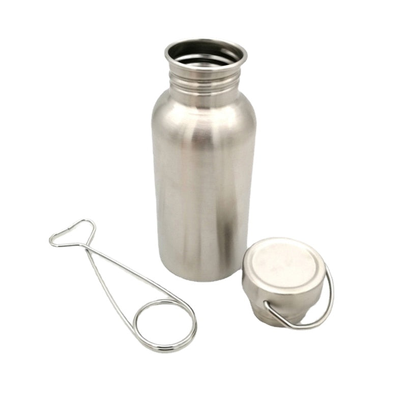 Bush-craft Water Bottle with Hook Stainless Steel Flask Wide Mouth Jar Leak-Proof for Camping Picnic Hiking