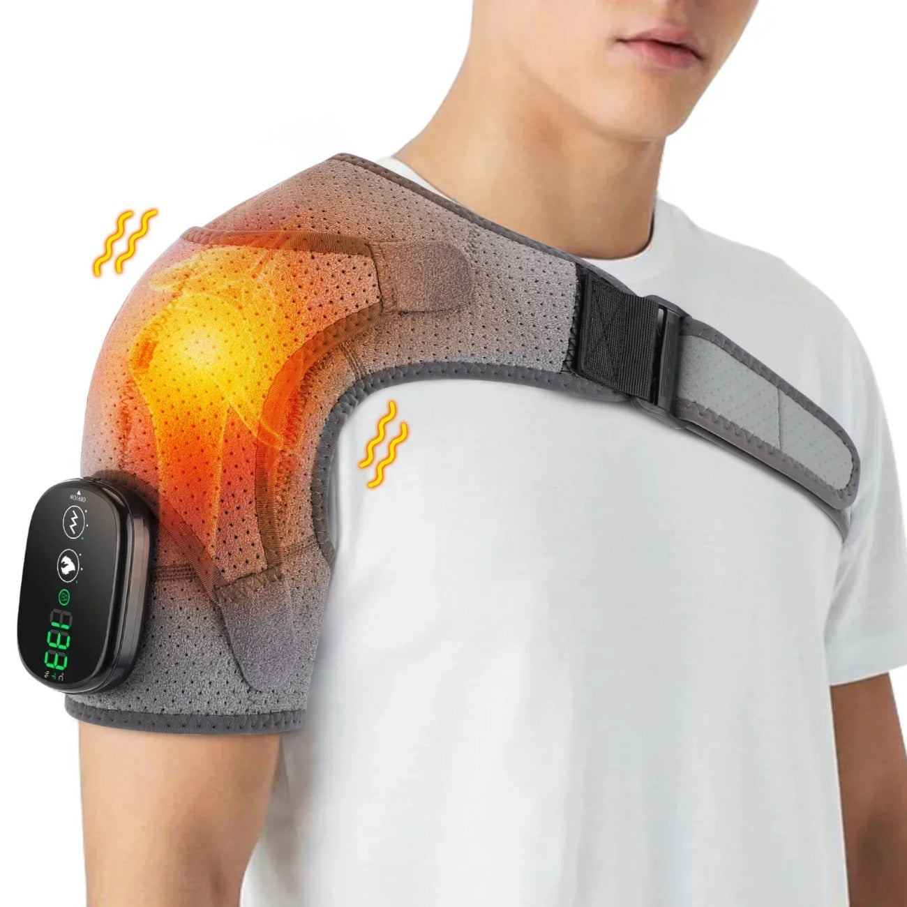 3-Speed Heating & Vibration Massage Shoulder Pad, 5000mAh Battery, Portable Neck & Shoulder Relaxation, Gray/Black