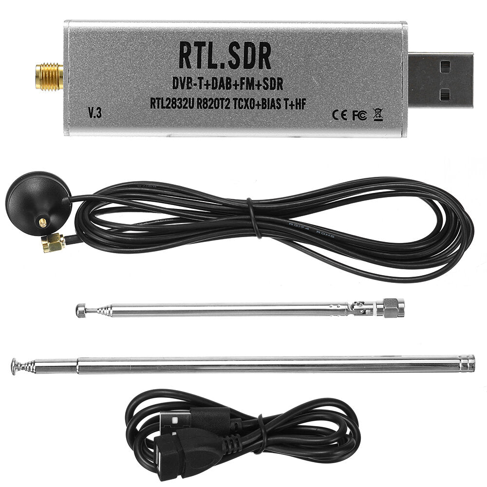 0.1MHz-1.7GHz SDR 0.5 PPM TCXO Compensated High Stability Full Band Software Receiver Aviation Band ADSB RTL2832U + R820T2 with Antenna