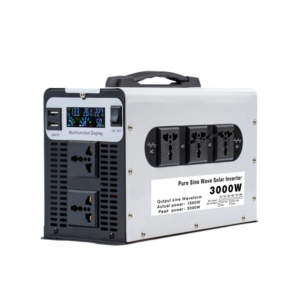 GreenZech VR 1500W Inverter | 3000W Peak Power | 12V 24V 48V 60V 72V to 110V 220V | 5-Socket Pure Sine Wave Converter