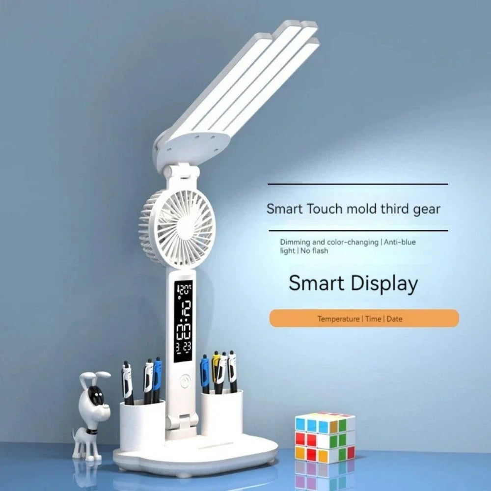 Multifunctional Desk Clock with LED Lamp, Eye Protection, Intelligent Display, Touch Control, 3 Light Modes, Stepless Dimming