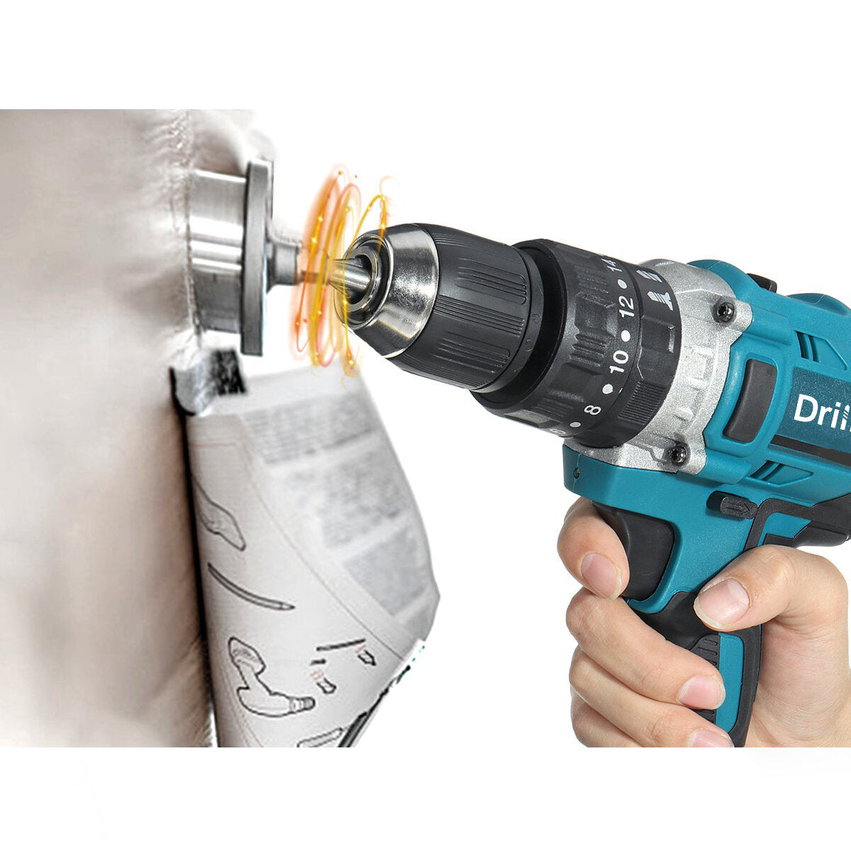 3 in 1 Cordless Impact Drill 13mm Chuck LED Flat Drill Screwdriver Hammer W/ 1/2pcs Battery
