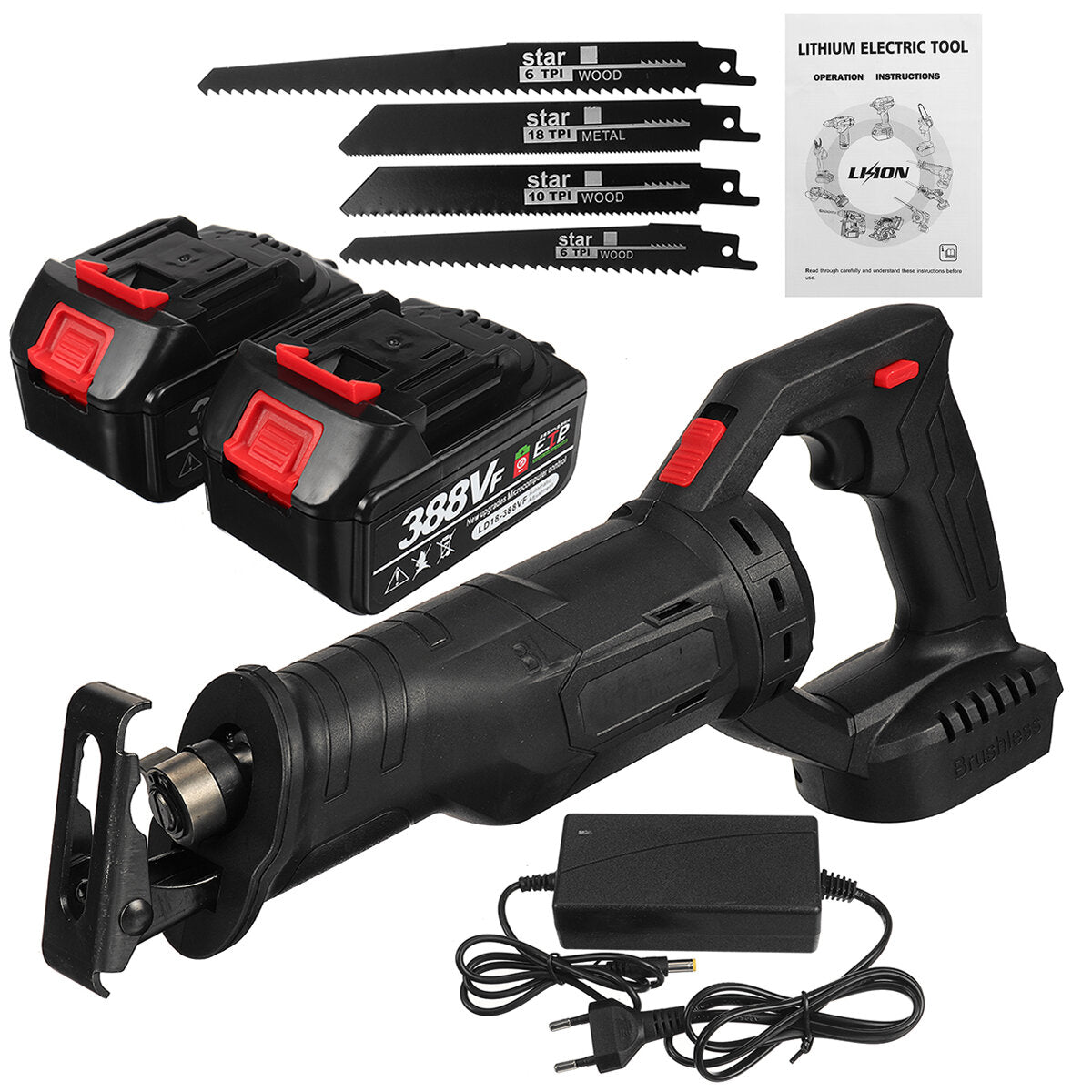 388VF Brushless Electric Reciprocating Saw Adjustable Three Orientations Modes Cutting Saw Portable Cordless Power Tools