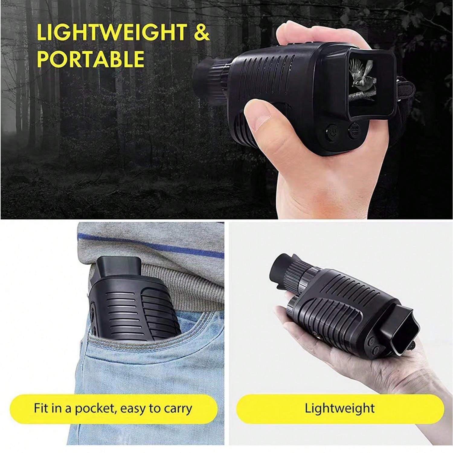 1080P HD Night Vision Monocular, 5X Zoom, 300m Infrared Camera, IPX4 Waterproof, Outdoor Hunting Telescope