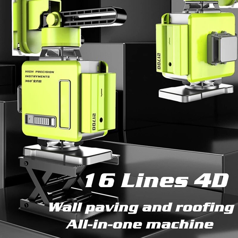 8/12/16 Line 4D Green Light Digital Laser levels Self Leveling 360 Rotary Measuring Tools with 2 Battery