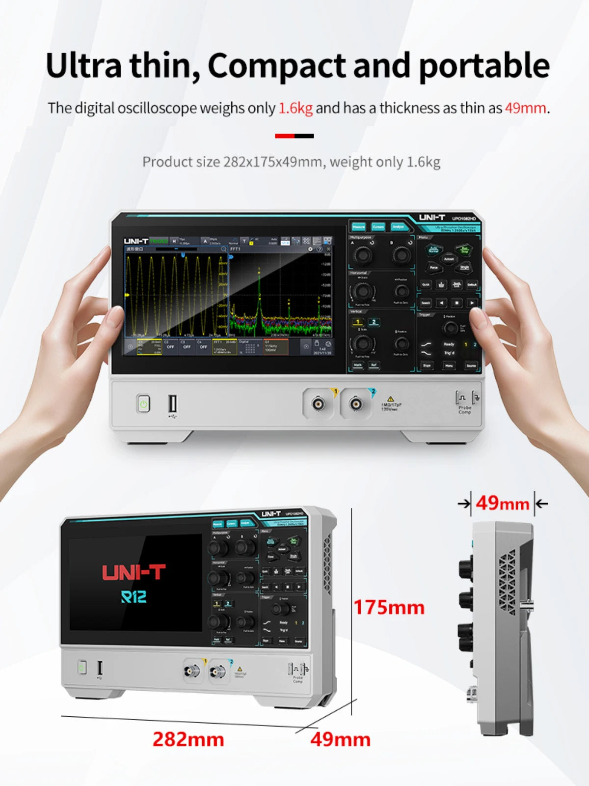 Oscilloscope 2/4 Channels 150MHz Bandwidth 12-bit ADC 1.25GSa/s Sampling Rate Large Storage Depth High-Definition Touch Screen