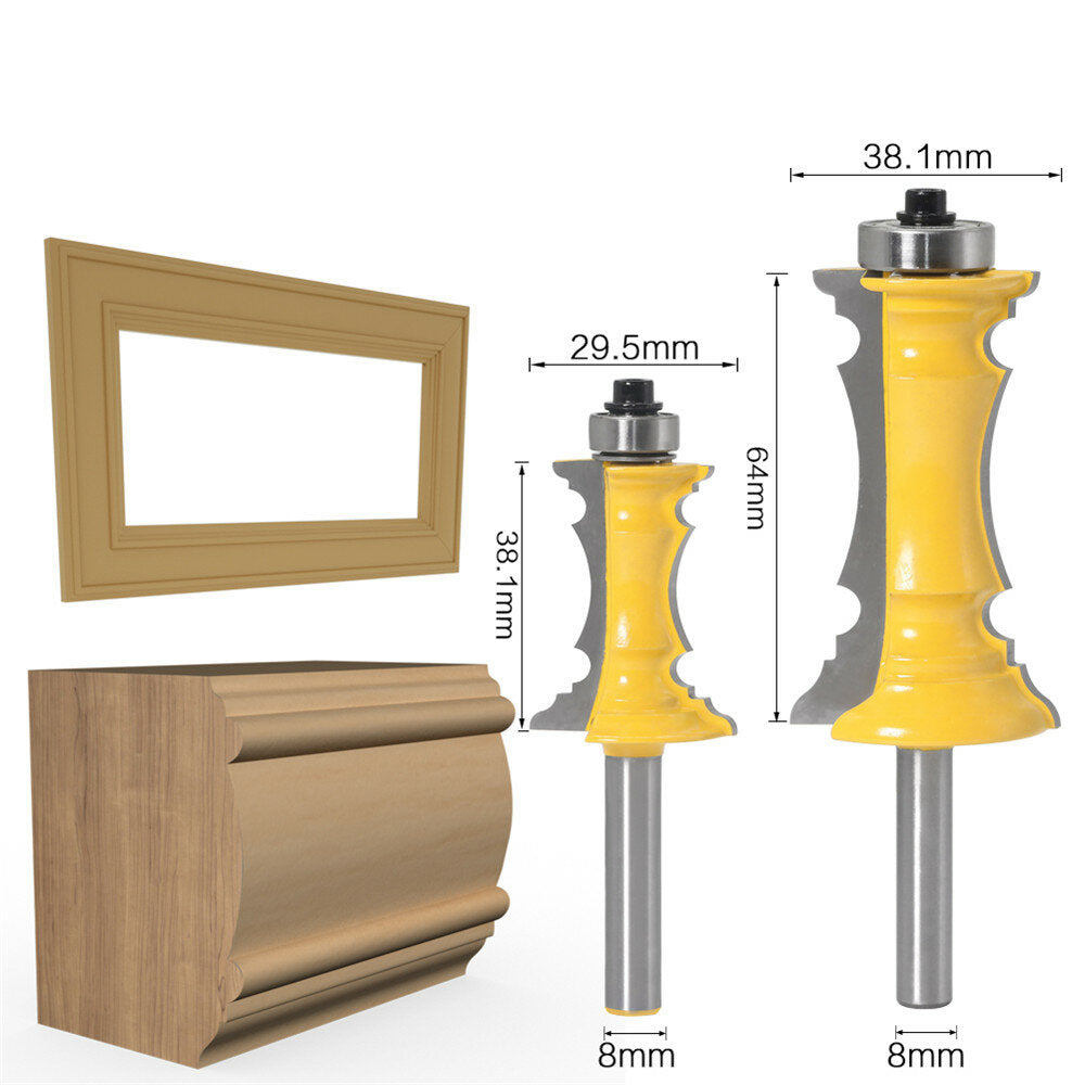 8mm Shank 38mm 64mm Miter Frame Molding Router Bit Line knife Door knife Tenon Cutter for Woodworking Tools