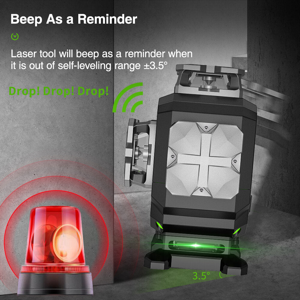 16 lines 4D Cross Line Laser Level Bluetooth & Remote Control Functions Green Beam with Hard Carry Case